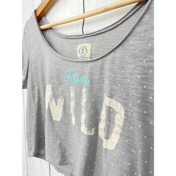 American Eagle AEO MEDIUM Gray Burnout Polka Dot Run Wild Crop Top Tee - Picture 3 of 8
